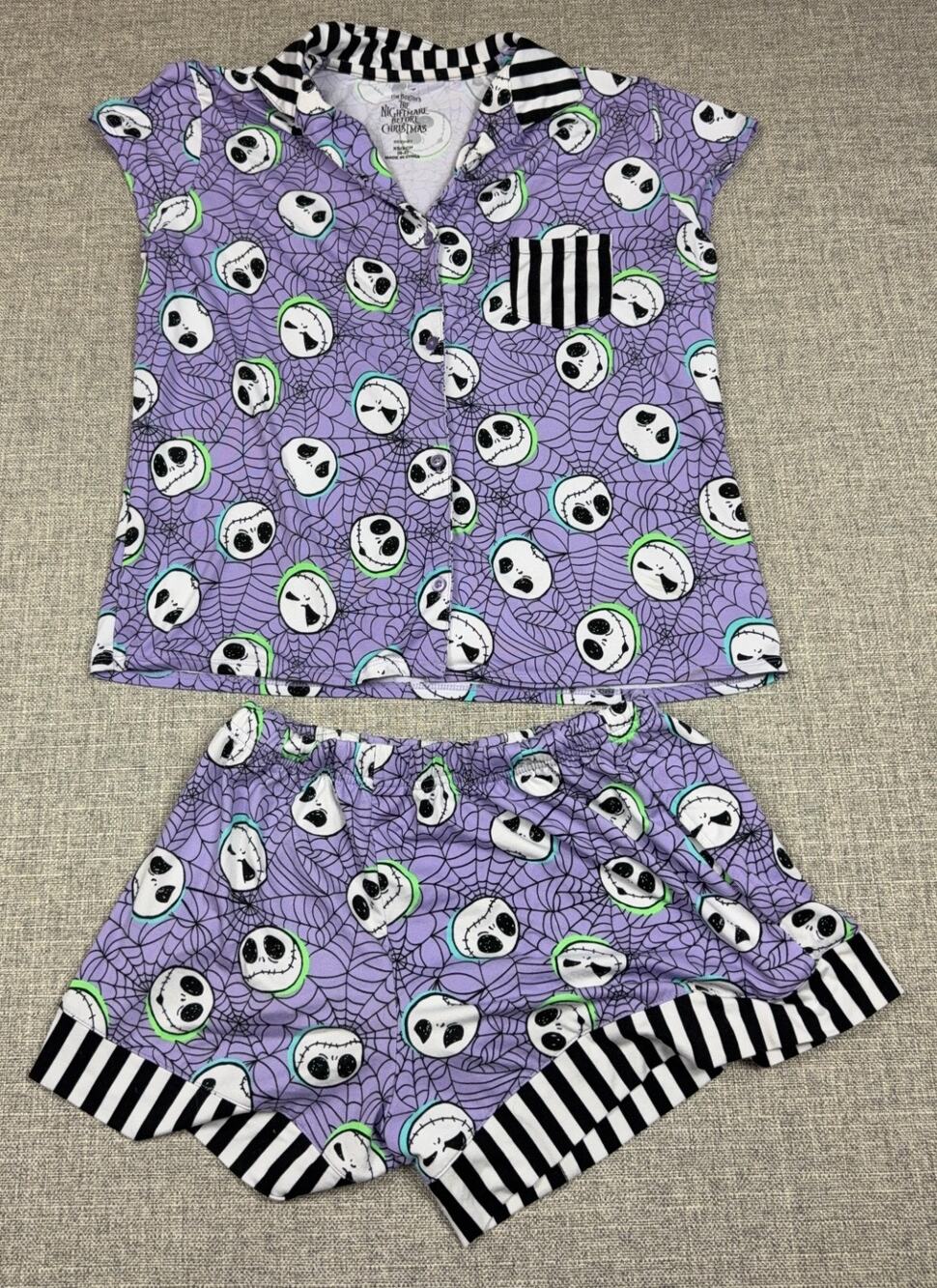 Disney Nightmare Before Christmas Pajama Set XS Jack Skellington Purple Shorts